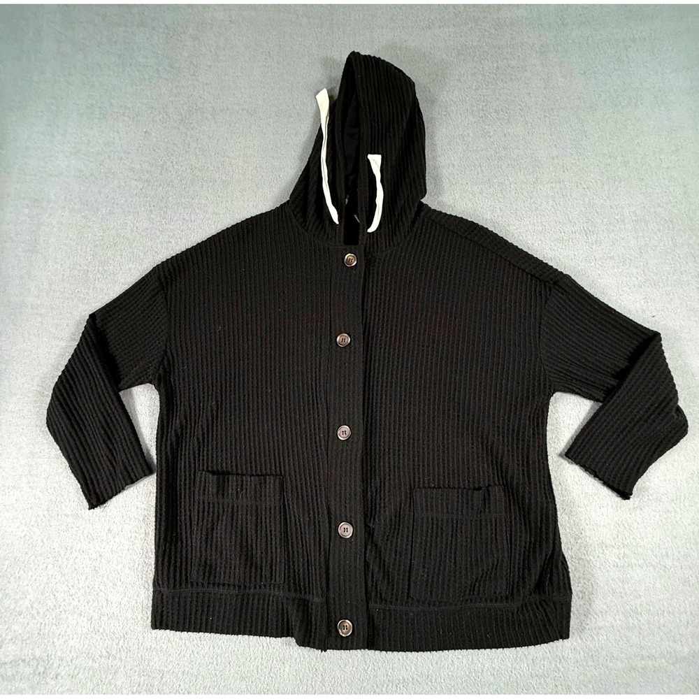 Torrid‎ Black Waffle Knit Hooded Cardigan Button Front Cozy Sweater Women 00